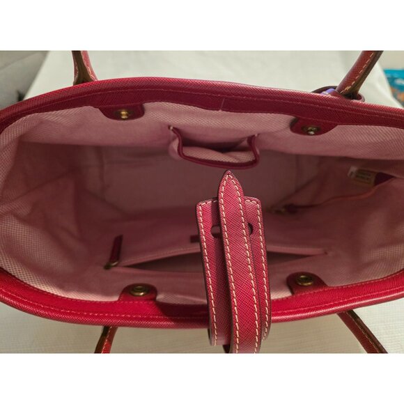 Dooney & Bourke DB Canvas Tote Bag Beige Red Leather Trim Medium - Picture 6 of 9